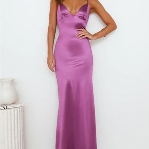 Purple satin gown from Hello Molly